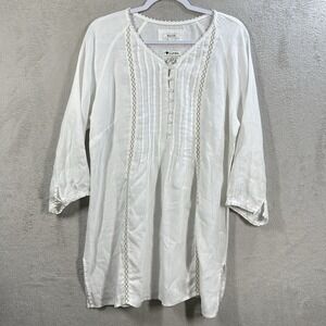 Malvin I Love Linen Womens Size L Pintuck Pleat Tunic Ivory 3/4 Sleeve